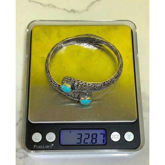 Sleeping Beauty Turquoise 925 Sterling Silver Balinese Filigree Dragonfly Bangle - Picture 6 of 6